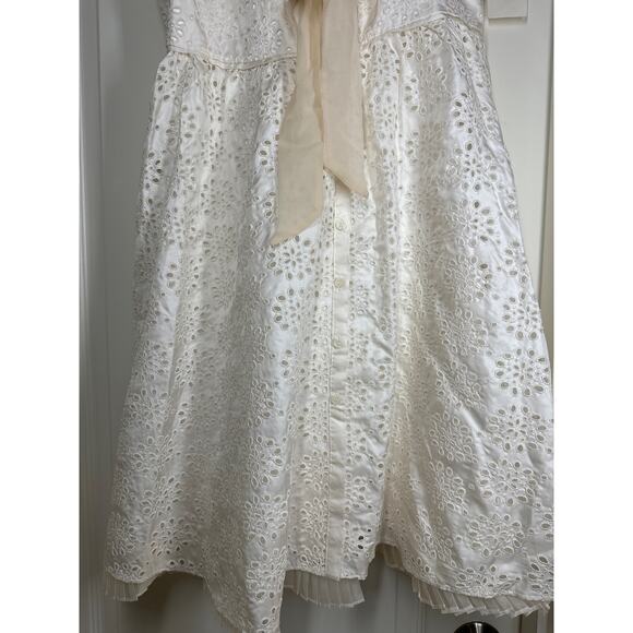 ECI New York 100% Silk Ivory Eyelet Ruffle Mini Spaghetti Strap Dress Size 10 - Picture 4 of 16